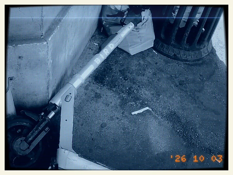 A scooter with an orange date stamp