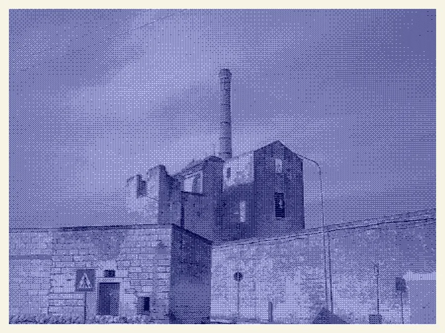 An old factory in a navy pattern dither